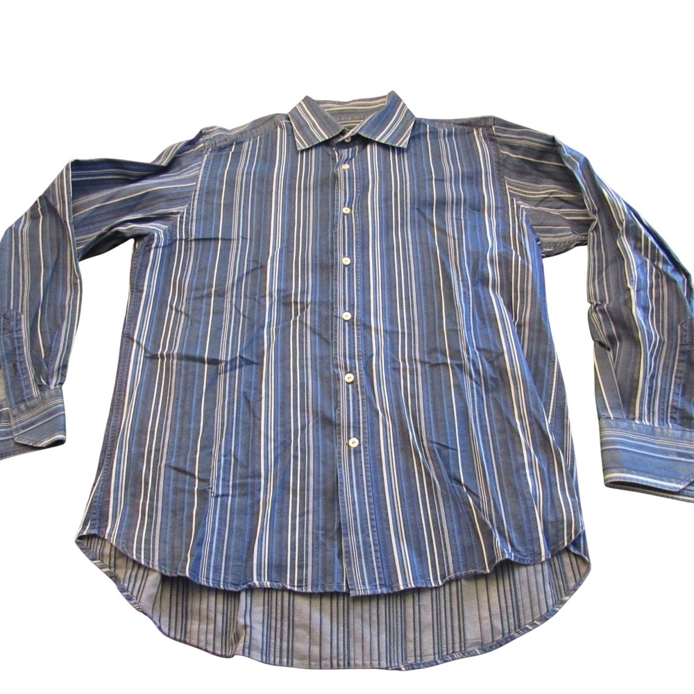 Etro Milano Mens Blue Striped Button Down Shirt Made‎ In Italy Size M